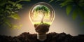 Ecology concept with tree growing inside light bulb with AI generated. Royalty Free Stock Photo