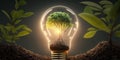 Ecology concept with tree growing inside light bulb with AI generated. Royalty Free Stock Photo