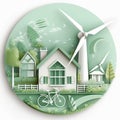 Ecology concept with windmill, house and bicycle Ai generative