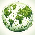 Ecology concept with world map made of green leaves. Vector illustration Royalty Free Stock Photo