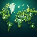 Ecology concept with world map made of green leaves. Vector illustration Royalty Free Stock Photo