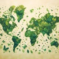 Ecology concept with world map made of green leaves. Vector illustration Royalty Free Stock Photo