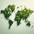 Ecology concept with world map made of green leaves. Vector illustration Royalty Free Stock Photo