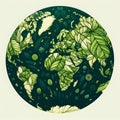 Ecology concept with world map made of green leaves. Vector illustration Royalty Free Stock Photo