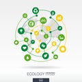 Ecology connection concept. Abstract background with integrated circles and icons for eco friendly, energy, environment