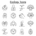 Ecology, Conservation, Eco friendly, save the world icon set in thin line style Royalty Free Stock Photo