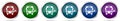 Ecology, electrical bus icons, set of silver metallic glossy web buttons in 6 color options isolated on white background