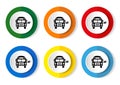 Ecology, electrical bus vector icon set, flat design buttons on white background for webdesign and mobile phone applications
