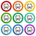 Ecology, electrical bus vector icons, set of colorful flat design buttons for webdesign and mobile applications Royalty Free Stock Photo