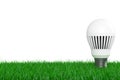 Ecology Energy Save Concept. Led Bulb over Grass. 3d Rendering