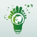 Ecology energy saving light bulb,Green cities help the world with eco-friendly concept ideas.vector illustration Royalty Free Stock Photo