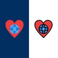 Ecology, Environment, World, Heart, Like  Icons. Flat and Line Filled Icon Set Vector Blue Background Royalty Free Stock Photo