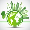 Ecology and Environmental Concept,Earth Symbol With Green Leaves Around Cities Help The World With Eco-Friendly Ideas,Vector Royalty Free Stock Photo