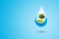 Green trees in blue water drop falling to floor. Royalty Free Stock Photo