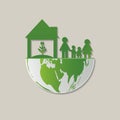 Ecology family save the world concept.Green home help the world with eco-friendly idea. illustration