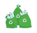 Ecology friendly plastic bag for recycling. Cleaning city. Household waste.