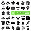 Ecology glyph icon set, environment symbols collection, vector sketches, logo illustrations, nature signs solid Royalty Free Stock Photo