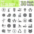 Ecology glyph icon set, green energy signs Royalty Free Stock Photo