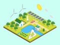 Ecology Green Energy Consumption Concept 3d Isometric View. Vector