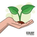 Ecology green world hand with sprout plant design Royalty Free Stock Photo