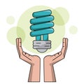 Ecology hand with bulb light halogen clean energy electricity