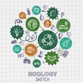 Ecology hand drawing integrated icons Royalty Free Stock Photo