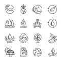 Green energy and eco friendly icon collection on outlined vector