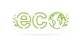 Ecology icon. Planet, tree leaf and eco symbol. Isolated vector logo