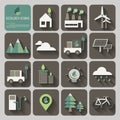 Ecology icons with long shadow on flat design concept Royalty Free Stock Photo