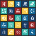 Ecology icons set on color squares background for graphic and web design, Modern simple vector sign. Internet concept. Trendy Royalty Free Stock Photo