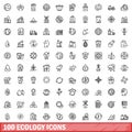 100 ecology icons set, outline style Royalty Free Stock Photo