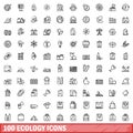 100 ecology icons set, outline style Royalty Free Stock Photo