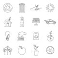 Ecology icons set, outline style Royalty Free Stock Photo