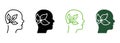 Ecology Idea, Eco Green Thinking Line and Silhouette Icon Color Set. Plant in Human Head. Leaf and Person Brain