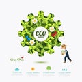 Ecology infographic green gear shape with farmer template design