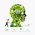 Ecology infographic green head shape with farmer template design