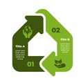 Ecology infographic. Sustainability home logo. Renewable energy. 2 steps arrows diagram. Green house. Environmental care