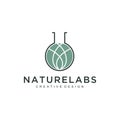 Ecology lab logo - test tube and fresh green sprout. leaf lab nature hipster retro vintage logo badges vector icon illustration