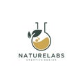 Ecology lab logo - test tube and fresh green sprout. leaf lab nature hipster retro vintage logo badges vector icon illustration