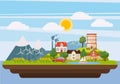 Ecology landscape iland concept, cartoon style Royalty Free Stock Photo