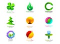 Ecology leaves and symbols Leaf abstract logo template green 3d volume icons. Creative sign. Set vector illustration Royalty Free Stock Photo