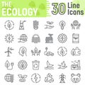 Ecology line icon set, green energy signs