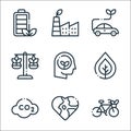 ecology line icons. linear set. quality vector line set such as bike, earth, co, bio, think, ecology, car, eco factory Royalty Free Stock Photo