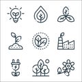 Ecology line icons. linear set. quality vector line set such as flower, nature, energy, eco factory, leaf, plant, bio Royalty Free Stock Photo