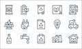 Ecology line icons. linear set. quality vector line set such as home, handbag, bottle, factory, water, solar panel, energy, bag,