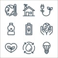 ecology line line icons. linear set. quality vector line set such as led lamp, water cycle, love, earth, eco battery, recycle