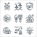 Ecology line icons. linear set. quality vector line set such as light bulb, ocean, earth, nature, gardening tools, leaf, ecology,