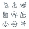 ecology line icons. linear set. quality vector line set such as plant, eco tag, bee, eco factory, bicycle, paper bag, leaves, Royalty Free Stock Photo