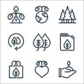 Ecology line icons. linear set. quality vector line set such as sprout, love, recycle bag, organic oil, plant leaf, recycle, pine