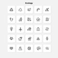 Ecology line icons set. Recycling logo, solar panel, leaves, electric car and other elements